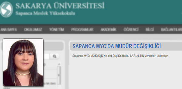 YRD.DOÇ.DR.HATİCE SARIALTIN’IN ATAMASI SAÜ RESMİ İNTERNET SİTESİNDE YAYINLANDI
