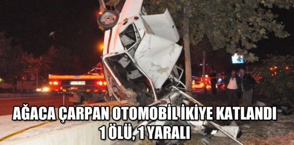 AĞACA ÇARPAN OTOMOBİL İKİYE KATLANDI: 1 ÖLÜ, 1 YARALI