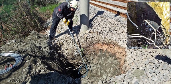 SAPANCA YHT HATTINDAKİ ÇUKURA DÜŞEN KÖPEĞİ İTFAİYE EKİPLERİ KURTARDI