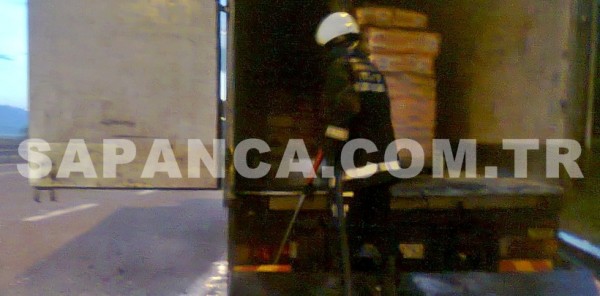 TEM OTOYOLU SAPANCA MEVKİİNDE SEYİR HALİNDEKİ KAMYON YANDI