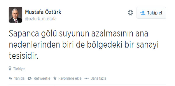 MÜŞTEŞARDAN SAPANCA GÖLÜ TWEET'İ