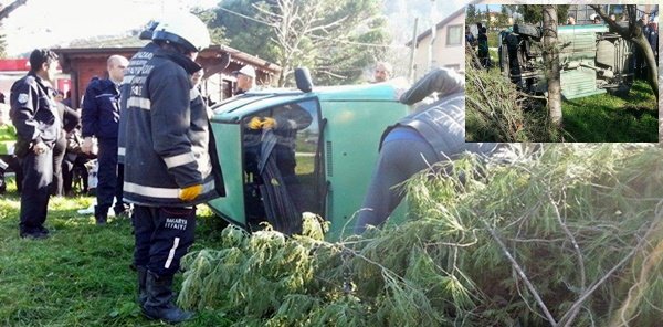 AĞACA ÇARPAN OTOMOBİL TAKLA ATTI