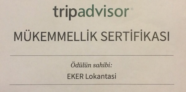 SAPANCA EKER LOKANTASI’NA 'MÜKEMMELLİK SERTİFİKASI'