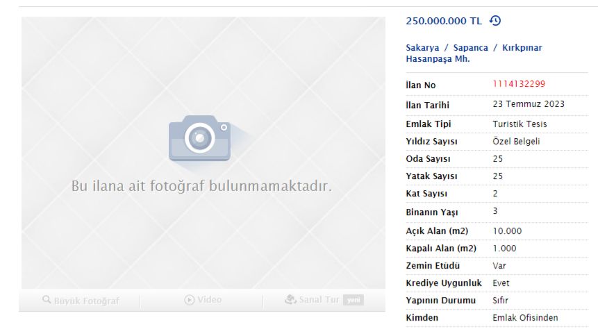 SAPANCA'DA 250 MİLYON LİRAYA SATILIK OTEL!