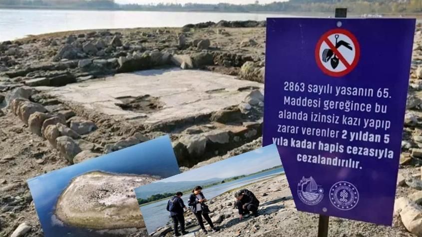 SULAR ÇEKİLİNCE TARİHİ YAPI DAHA DA GÖRÜNÜR OLDU